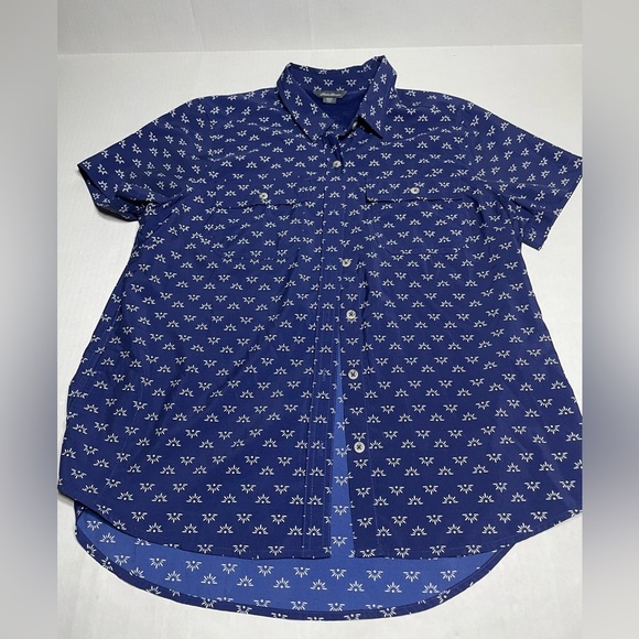 Eddie Bauer Men’s Large Blue Star Print Short Sleeve Button Down Shirt - Picture 3 of 8